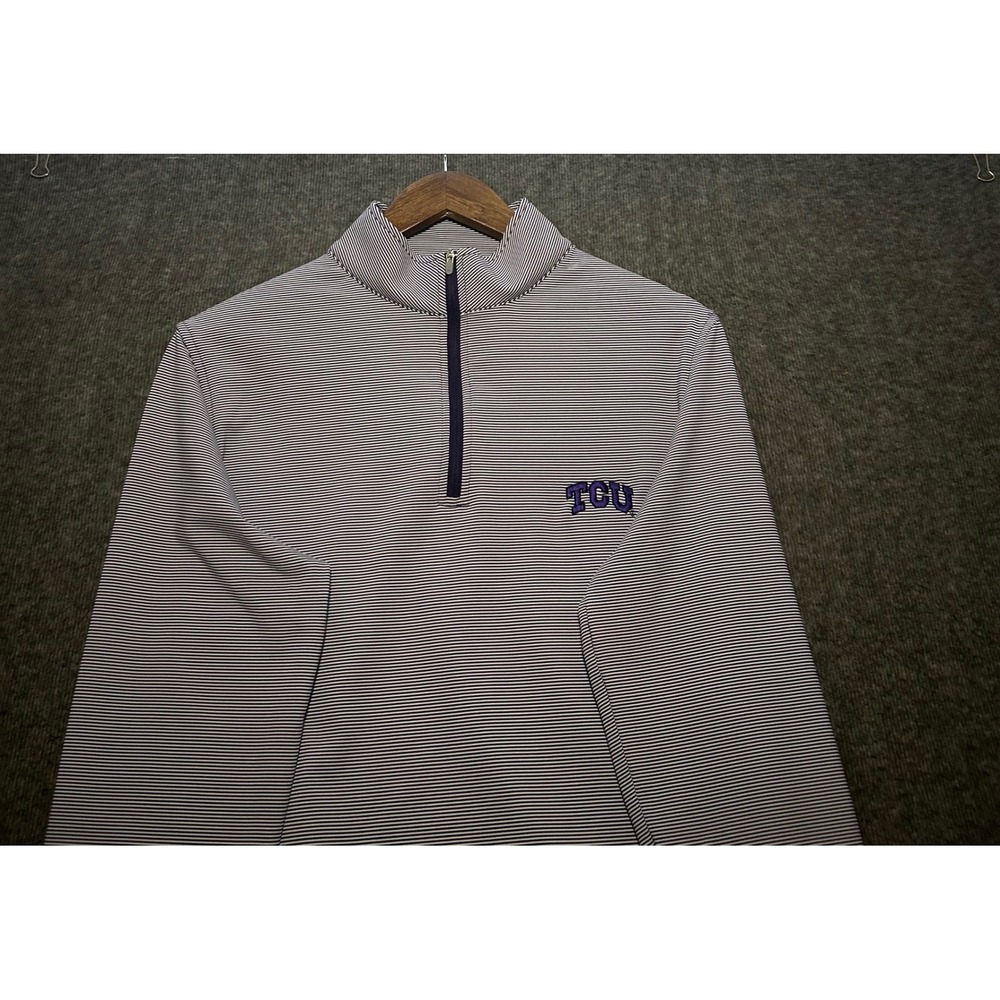 Peter millar 1/4 zip pullover TCU mens striped purple performance golf small